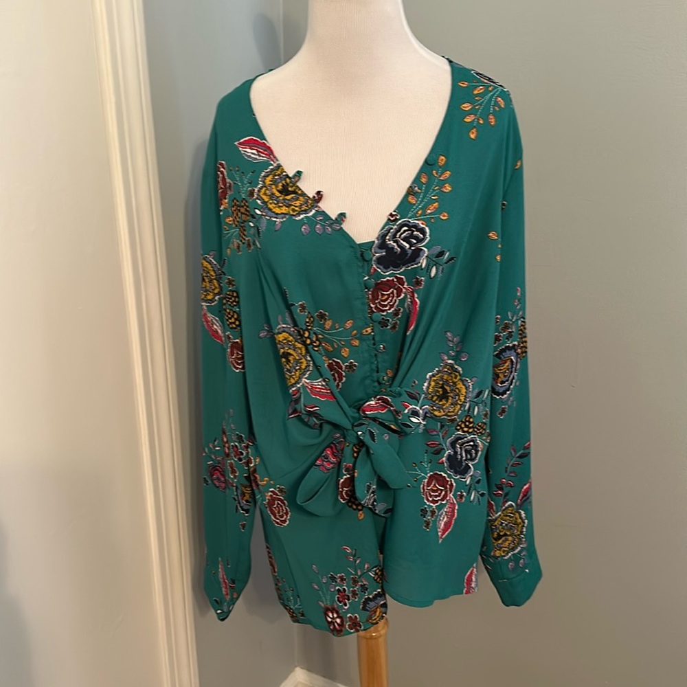 Teal Floral long sleeve Top